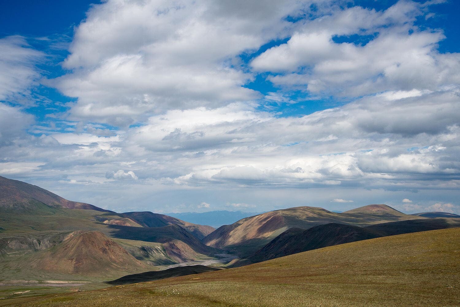 Sailugem park landscape Close clouds in Altai mountains
